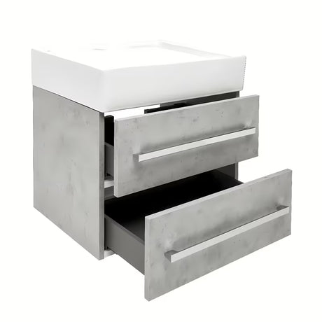 Pakabinama vonios spintelė SAT Cube Way su keraminiu praustuvu, betono dekoro, 60x46x53 cm
