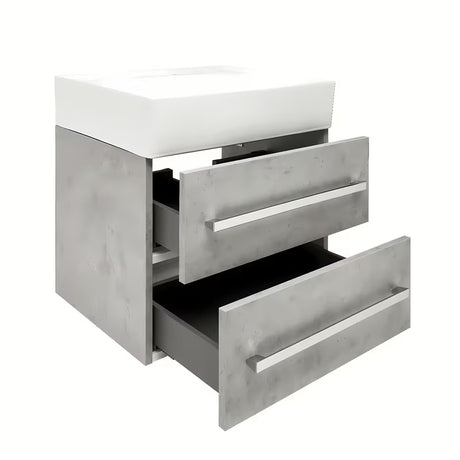 Pakabinama vonios spintelė su keraminiu praustuvu SAT Cube Way 60x46 cm, betono dekoro