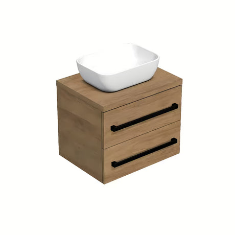 Pakabinama vonios spintelė SAT Cube Way su stalviršiu ąžuolo dekoro hickory ir juodomis matinėmis rankenėlėmis