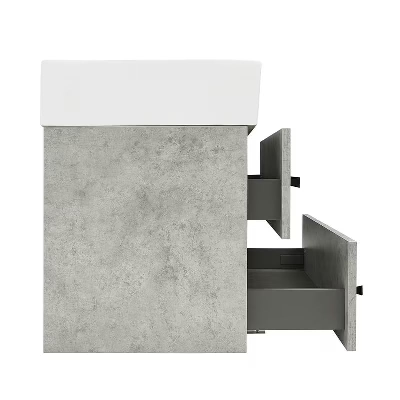 Pakabinama vonios spintelė su keraminiu praustuvu SAT Cube Way, betono dekoro, 60x46x53 cm