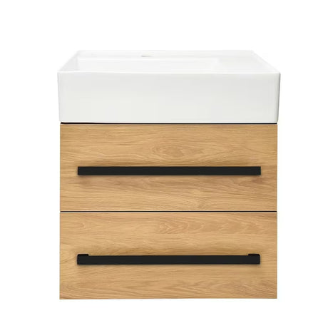 Pakabinama vonios spintelė su keraminiu praustuvu SAT Cube Way, 60x53x46 cm, ąžuolo dekoro hickory