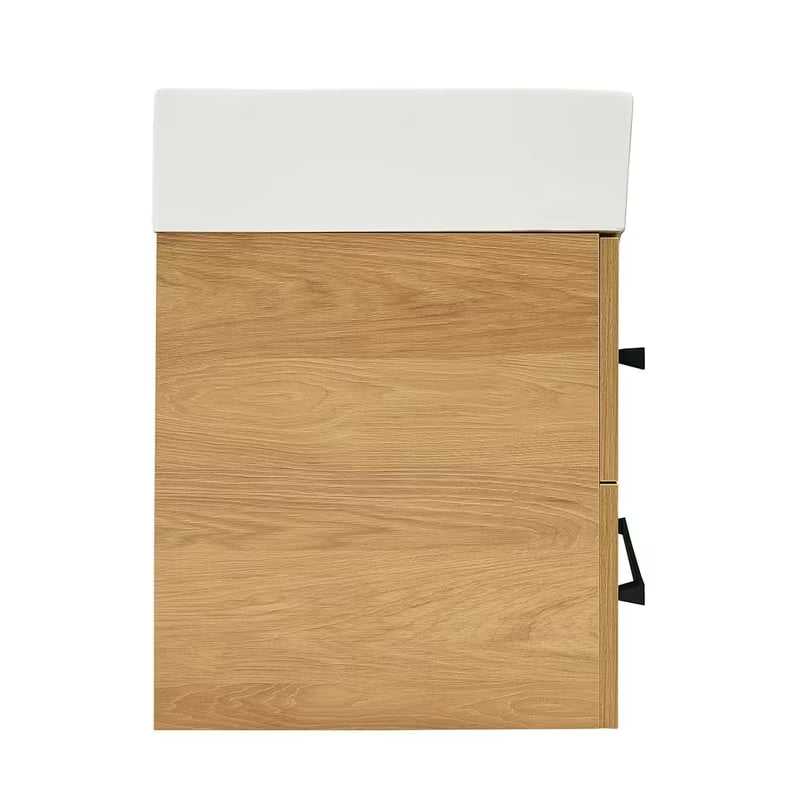 Pakabinama vonios spintelė su keraminiu praustuvu SAT Cube Way, 60x53x46 cm, ąžuolo dekoro hickory