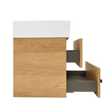 Pakabinama vonios spintelė su keraminiu praustuvu SAT Cube Way, 60x53x46 cm, ąžuolo dekoro hickory
