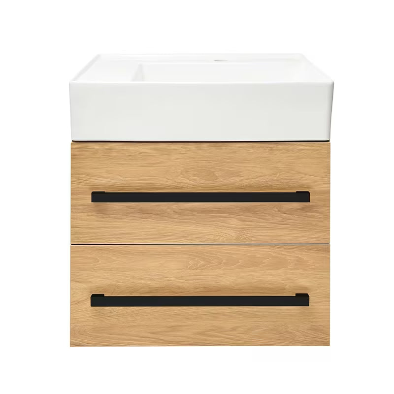 Pakabinama vonios spintelė su keraminiu praustuvu SAT Cube Way, 60x46 cm, ąžuolo dekoro hickory