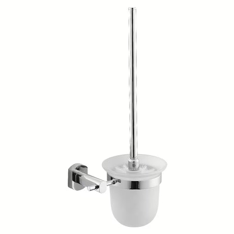 Sieninė WC šepetys SAT Cube Way chromo spalvos, suapvalinto dizaino, pro moderniam vonios kambariui.