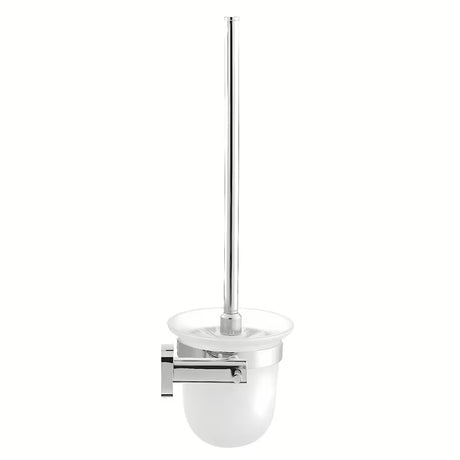 Sieninė WC šepetys SAT Cube Way chromo spalvos, suapvalinto dizaino, pro moderniam vonios kambariui.
