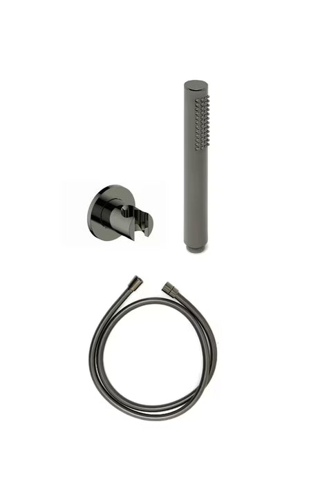 Rankinio dušo Komplektas SAT Dark su dušo laikikliu ir dušo žarna su PVD Gun Metal paviršiaus apdaila.