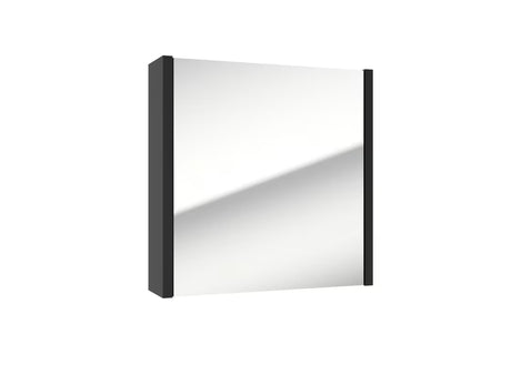Juoda pakabinama veidrodinė spintelė SAT Delano 60x60 cm su veidrodžiu ir vidinėmis lentynėlėmis