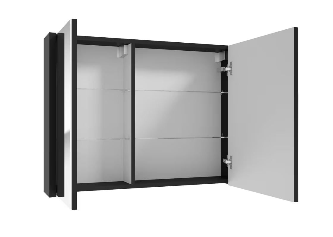 Pakabinama veidrodinė spintelė SAT Delano 80x60 cm juodos spalvos su dideliu veidrodžiu