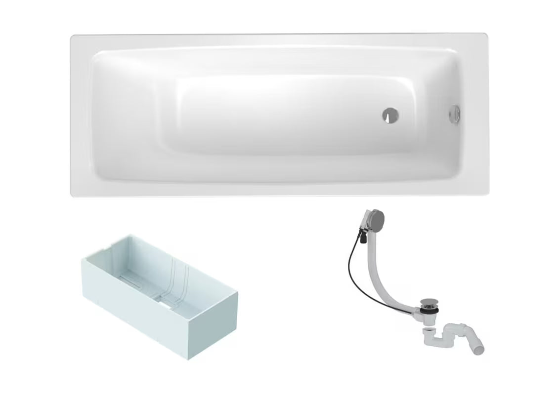 Stačiakampė vonia SAT Feel 160 x 70 cm iš emaliuoto plieno su laikikliu ir pripildymo sifonu