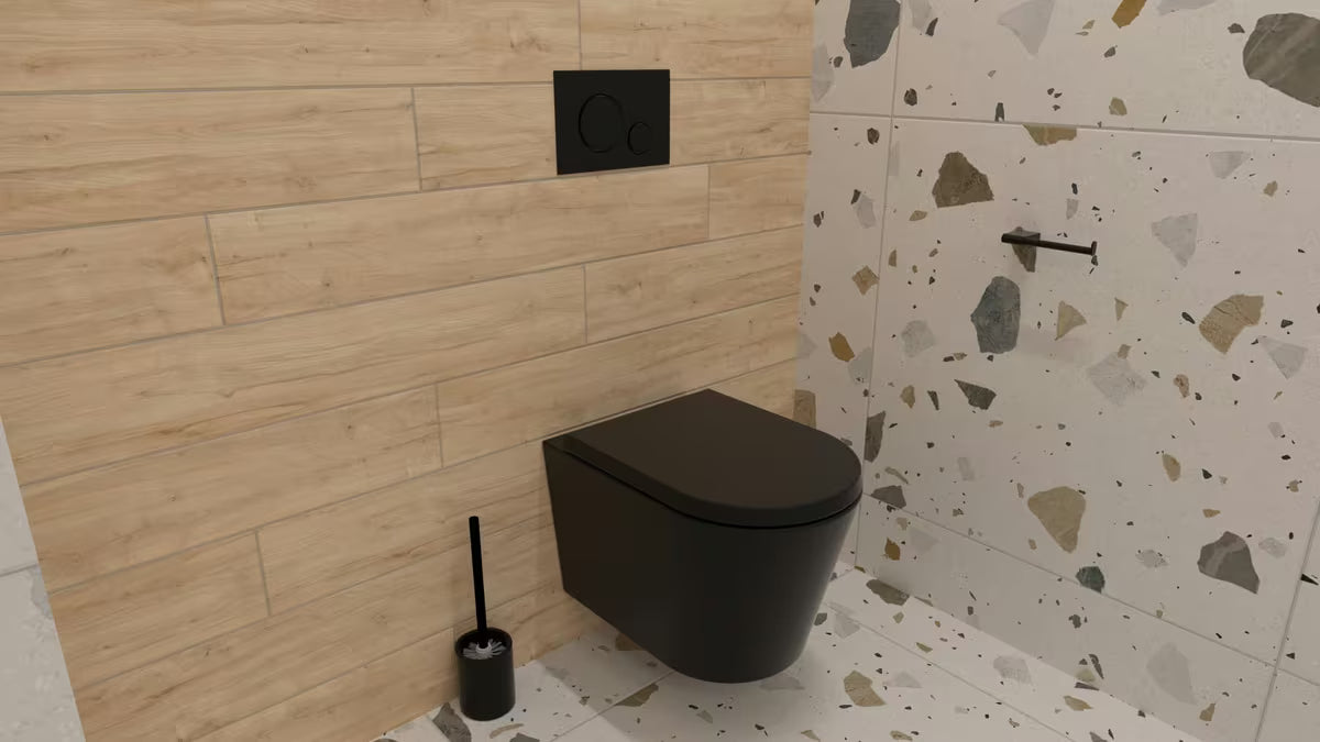 Laisvai pastatomas keraminė WC šepetys SAT Feel, matinės juodos spalvos