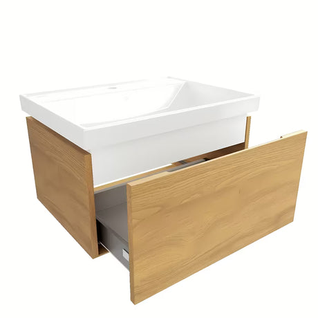 Pakabinama vonios spintelė SAT Feel su keraminiu praustuvu, medaus ąžuolo dekoro, matinis paviršius.