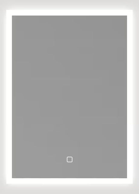 Baltas stačiakampis veidrodis SAT Feel 50x70 cm su LED apšvietimu ir jutikliniu valdymu