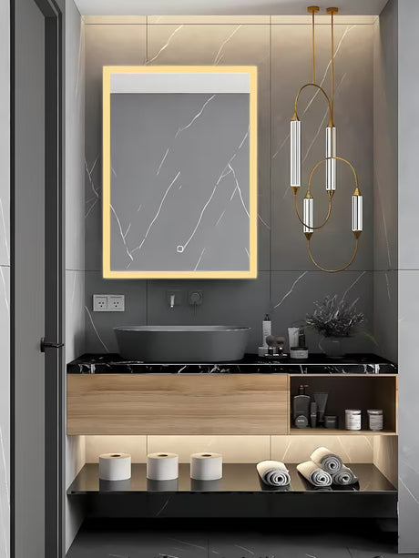 Baltas stačiakampis veidrodis SAT Feel 60x80 cm su LED apšvietimu ir jutikliniu valdymu
