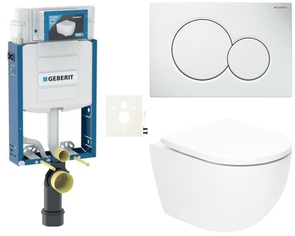 Pakabinami WC komplektas SAT Fusion su sūkuriniu nuplovimu ir bakeliu Geberit Kombifix