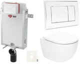 Pakabinami WC komplektas SAT Fusion su potinkiniu moduliu, KLOZETAS bakeliu, blizgiu chromo valdymo mygtuku ir duroplastine sėdyne.