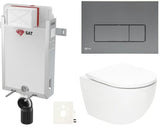 Pakabinami WC komplektas SAT Fusion su sūkuriniu nuplovimu ir gun metal mat spalvos nuleidimo mygtuku