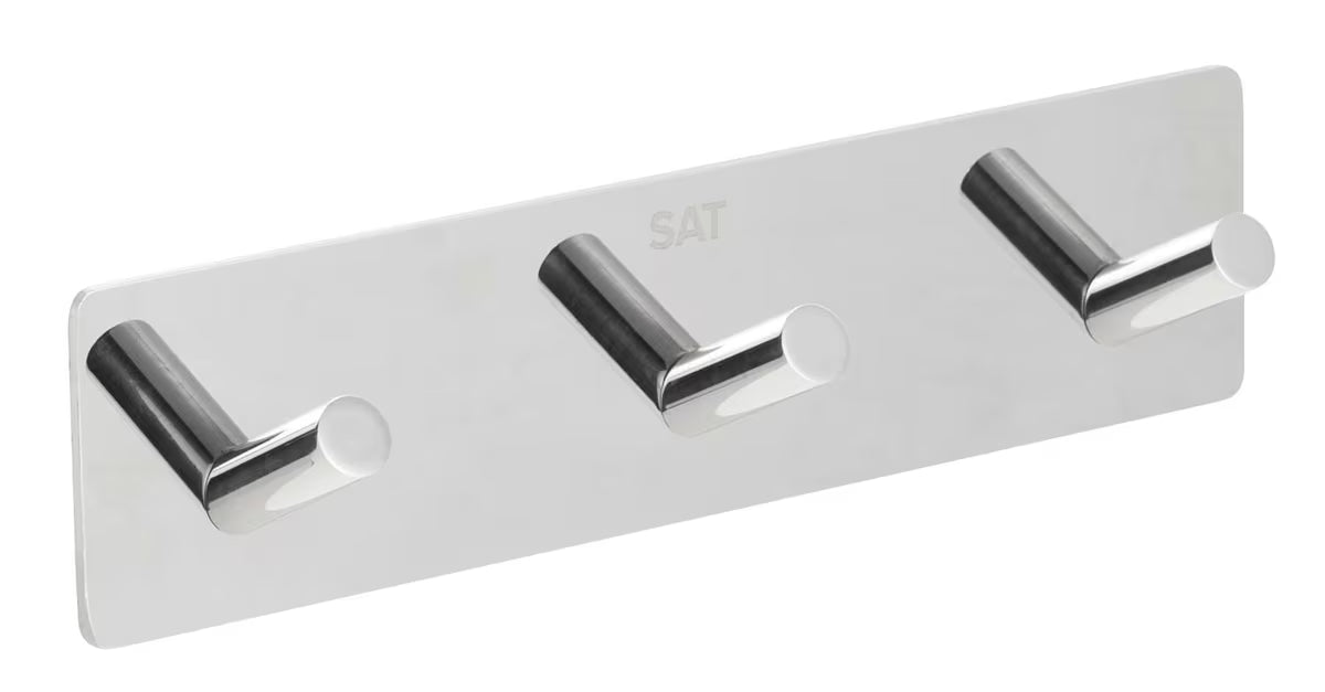 Klijuojamas trigubas kabliukas SAT Chrome blizgaus nerūdijančio plieno, tvirtinamas prie sienos
