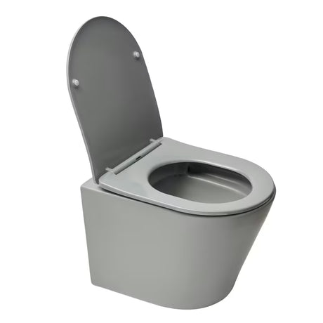 Pakabinamas KLOZETAS SAT Infinitio pilkos matinės spalvos, su paslėptu tvirtinimu ir sėdyne softclose.