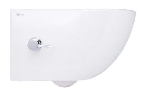 Baltas pakabinamas KLOZETAS SAT Infinitio su integruota bidė funkcija, šoniniu valdymu ir softclose sėdyne.