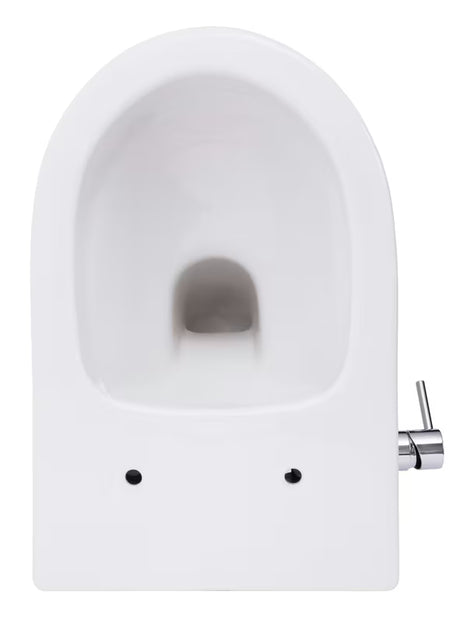 Baltas pakabinamas KLOZETAS SAT Infinitio su integruota bidė funkcija, šoniniu valdymu ir softclose sėdyne.