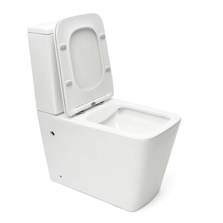 Baltas laisvai pastatomas klozetas SAT Infinitio rimless  su sėdyne su taupiu DualFlush nuleidimo mechanizmu