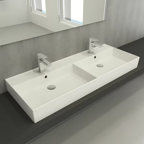 Baltas keraminis dvigubas praustuvas SAT Infinitio 120,4x46,5 cm, stačiakampės formos
