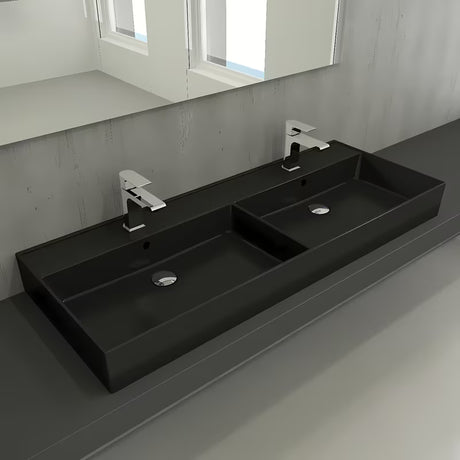 SAT Infinitio keraminis dvigubas praustuvas 120,4 x 46,5 cm, juodos matinės spalvos, su persipylimo anga