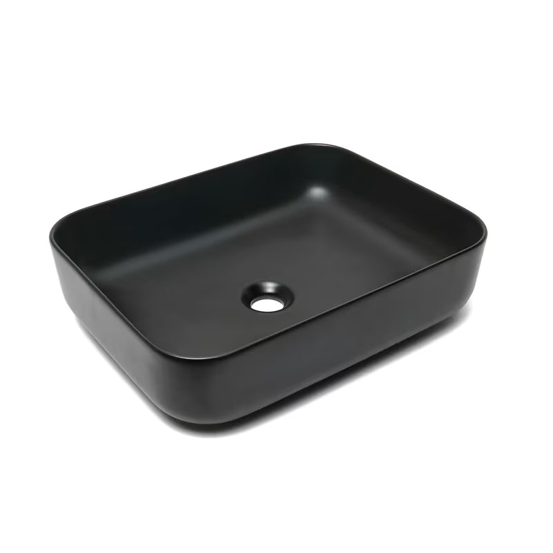 Matinės juodos spalvos keraminis pastatomas ant stalviršio praustuvas SAT Infinitio be perpylimo, 50x39 cm