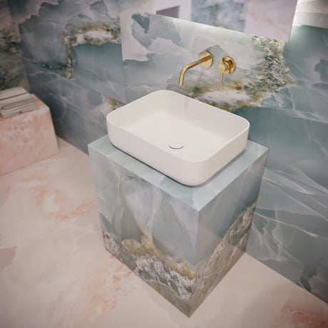 Matinės baltos spalvos plonasienė pastatomas ant stalviršio praustuvas SAT Infinitio 50x39 cm be perpylimo