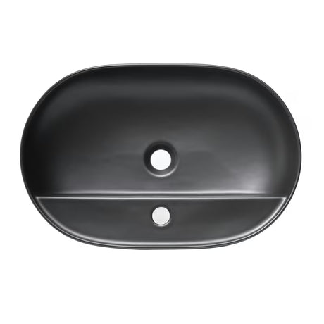 Matinės juodos spalvos keraminis pastatomas ant stalviršio praustuvas SAT Infinitio 60x40 cm be perpylimo su anga pro maišytuvui