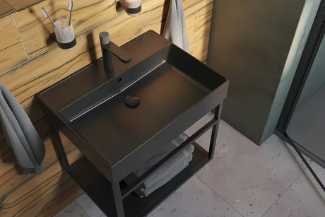Juodos matinės spalvos keraminis praustuvas SAT Infinitio 60,5 x 46,5 cm su persipylimo anga