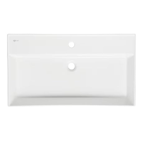 Baltas keraminis praustuvas SAT Infinitio 80,5x46,5 cm su persipylimo anga ir stačiakampio dizaino