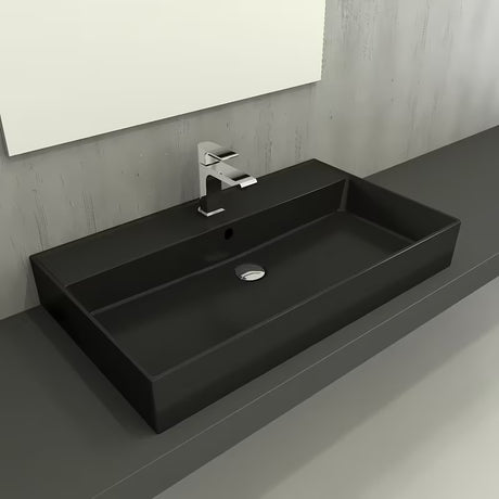 Keraminis praustuvas SAT Infinitio 80,5x46,5 cm, juodos matinės spalvos, su persipylimo anga, stačiakampio formos.