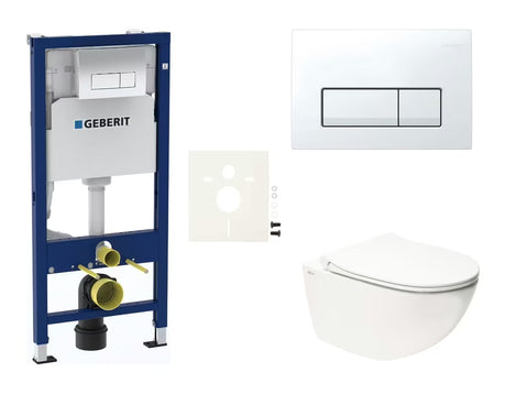 Pakabinami WC komplektas SAT Infinitio su bakeliu Geberit Duofix ir nuleidimo mygtuku Delta