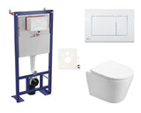 Pakabinami WC komplektas SAT Infinitio su potinkiniu moduliu, baltu mygtuku ir sėdyne softclose