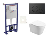 Pakabinami WC komplektas SAT Infinitio su potinkiniu moduliu, juodu matiniu mygtuku ir sėdyne softclose