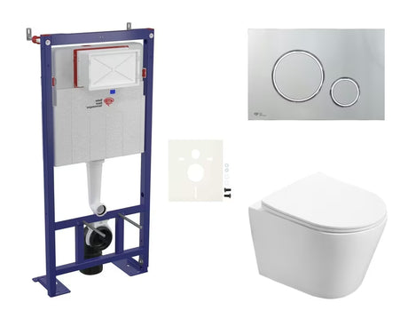 Pakabinami WC komplektas SAT Infinitio pro montuoti prie priekinės sienelės su mygtuku matinės baltos spalvos ir su sėdyne softclose