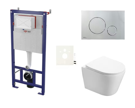 Pakabinami WC komplektas SAT Infinitio su potinkine bakeliu, nuleidimo mygtuku ir sėdyne softclose