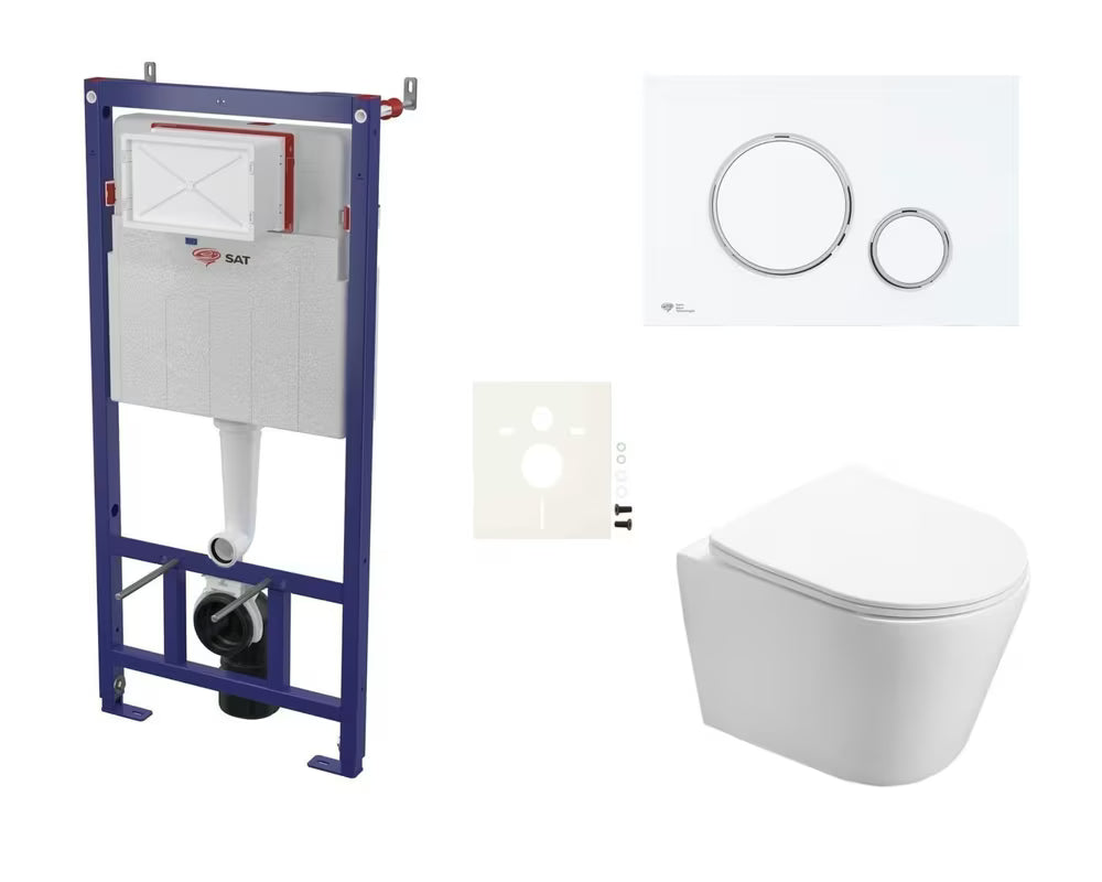Pakabinami WC komplektas SAT Infinitio su potinkiniu moduliu, nuleidimo mygtuku ir sėdyne su softclose