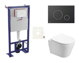 Pakabinami WC komplektas SAT Infinitio su potinkiniu moduliu lengvai sienai, juodu matiniu mygtuku ir sėdyne softclose