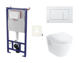 Pakabinami WC komplektas vitra Integra su potinkine instaliacija, bakeliu SAT ir baltu nuleidimo mygtuku