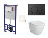 Pakabinami WC komplektas vitra Integra su bakeliu SAT, Duroplast sėdyne ir juodu matiniu mygtuku