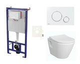 Pakabinami WC komplektas Vitra Integra su bakeliu SAT, duroplastine sėdyne softclose ir baltu blizgiu mygtuku.