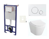 Pakabinami WC komplektas vitra Integra su montavimo moduliu, bakeliu, duroplastine sėdyne softclose ir baltu mygtuku