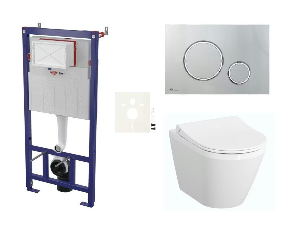 Pakabinami WC komplektas vitra Integra su montavimo moduliu, bakeliu SAT ir sėdyne softclose, baltos spalvos.