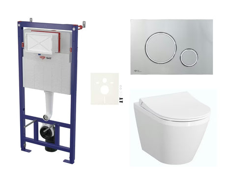Pakabinami WC komplektas vitra Integra su montavimo moduliu, bakeliu SAT ir sėdyne softclose, baltos spalvos.