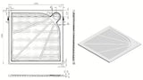Balta kvadratinis dušo padėklas SAT Limcc 100x100 cm iš lieto marmuro su paslėptu kampiniu nutekėjimu