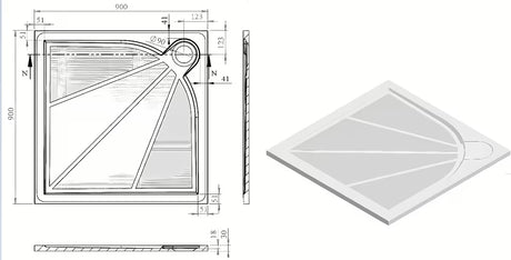 Balta kvadratinis dušo padėklas SAT Limcc 90x90 cm iš lieto marmuro su uždengtu kampiniu nutekėjimu