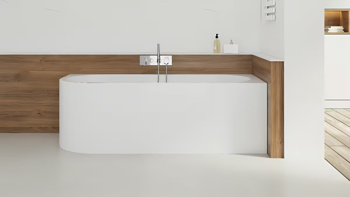 Laisvai pastatomas kampinė vonia SAT Mood dešininė 170x70 cm akrilinė vonia.